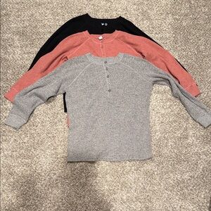 Old Navy Maternity Set of Three Waffle Henley Long sleeve- Gray, Pink, Black